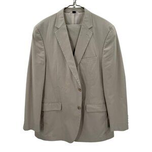Haspel Mens Beige Two-Button Suit 46L Cotton/Polyester Blend Professional Tailor